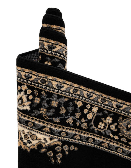 Black 7' 10 x 11' Reza Rectangle Area Rug 100% Polypropylene Easy Clean Traditional Motif Classic Carpet for Home Interiors for Sale at Rug Engine