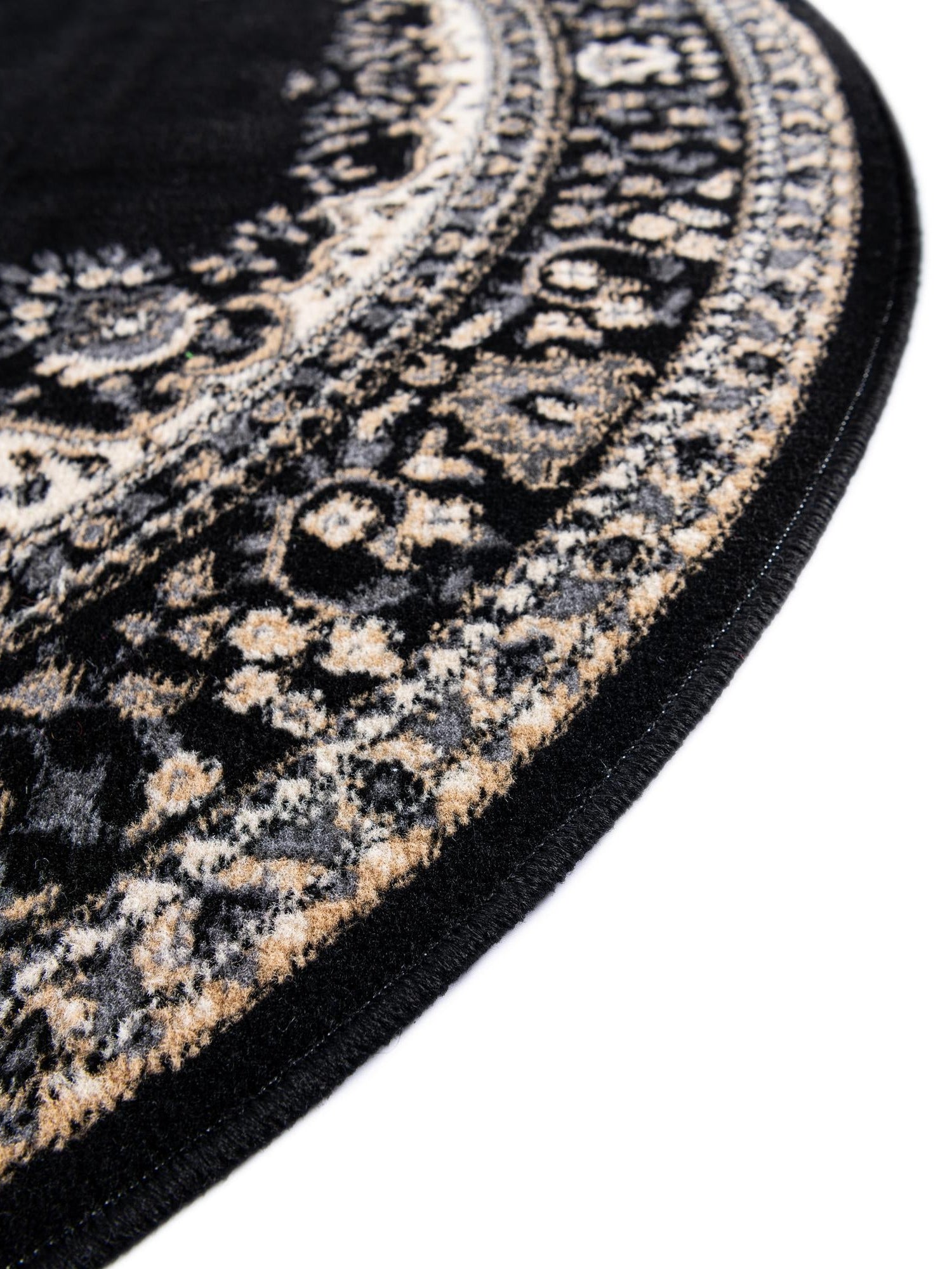 Black 7' 10 x 7' 10 Reza Round Area Rug 100% Polypropylene Easy Clean Traditional Motif Classic Carpet for Home Interiors for Sale at Rug Engine