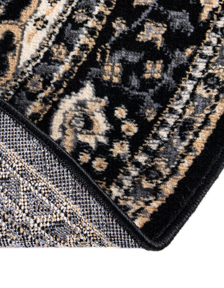 Black 5' 3 x 5' 3 Reza Round Area Rug 100% Polypropylene Easy Clean Traditional Motif Classic Carpet for Home Interiors for Sale at Rug Engine