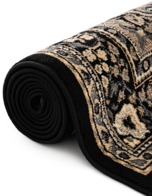 Black 6' 1 x 6' 1 Reza Round Area Rug 100% Polypropylene Easy Clean Traditional Motif Classic Carpet for Home Interiors for Sale at Rug Engine