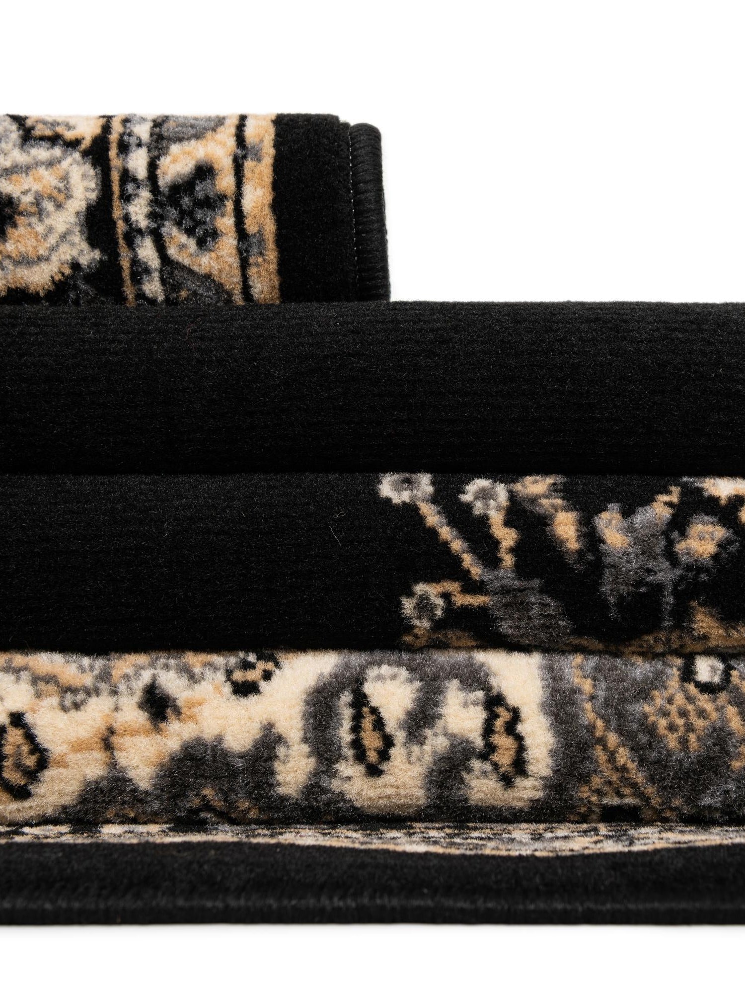 Black 5' 3 x 5' 3 Reza Round Area Rug 100% Polypropylene Easy Clean Traditional Motif Classic Carpet for Home Interiors for Sale at Rug Engine