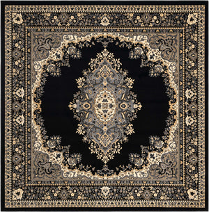 Black 7' 10 x 7' 10 Reza Square Area Rug 100% Polypropylene Easy Clean Traditional Motif Classic Carpet for Home Interiors for Sale at Rug Engine