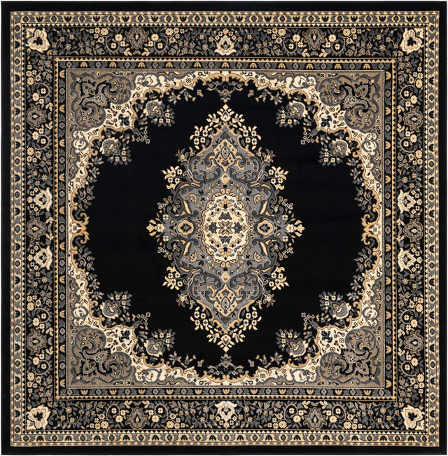Black 7' 10 x 7' 10 Reza Square Area Rug 100% Polypropylene Easy Clean Traditional Motif Classic Carpet for Home Interiors for Sale at Rug Engine