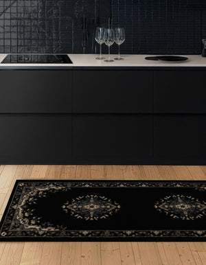 Black 2' x 6' 1 Reza Runner Area Rug 100% Polypropylene Easy Clean Traditional Motif Classic Carpet for Home Interiors for Sale at Rug Engine