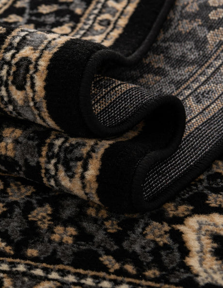 Black 2' x 6' 1 Reza Runner Area Rug 100% Polypropylene Easy Clean Traditional Motif Classic Carpet for Home Interiors for Sale at Rug Engine