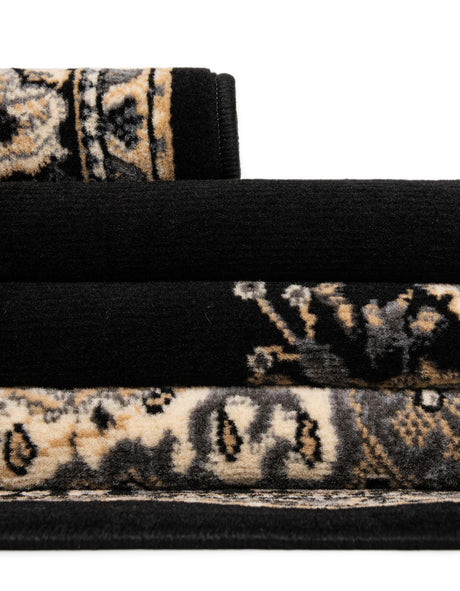 Black 2' x 6' 1 Reza Runner Area Rug 100% Polypropylene Easy Clean Traditional Motif Classic Carpet for Home Interiors for Sale at Rug Engine