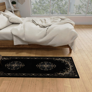 Black 2' x 6' 1 Reza Runner Area Rug 100% Polypropylene Easy Clean Traditional Motif Classic Carpet for Home Interiors for Sale at Rug Engine