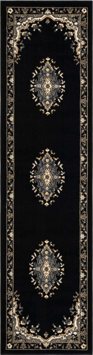 Black 2' x 8' 2 Reza Runner Area Rug 100% Polypropylene Easy Clean Traditional Motif Classic Carpet for Home Interiors for Sale at Rug Engine