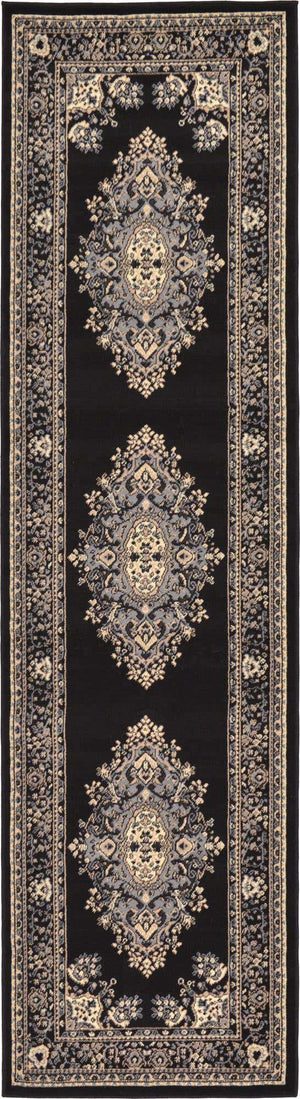 Black 2' 7 x 10' Reza Runner Area Rug 100% Polypropylene Easy Clean Traditional Motif Classic Carpet for Home Interiors for Sale at Rug Engine