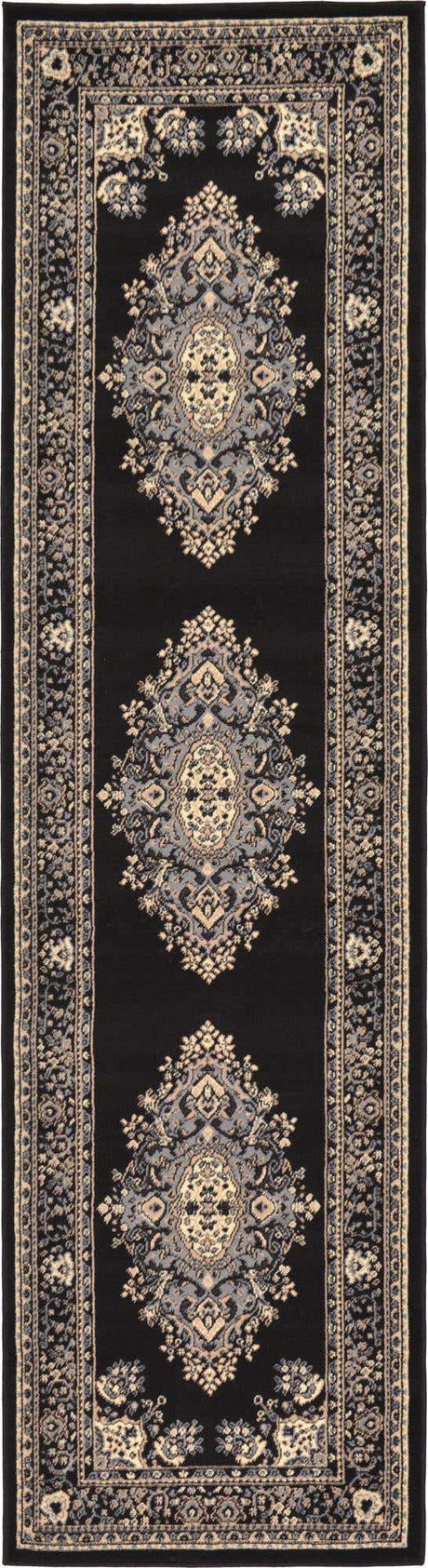 Black 2' 7 x 10' Reza Runner Area Rug 100% Polypropylene Easy Clean Traditional Motif Classic Carpet for Home Interiors for Sale at Rug Engine