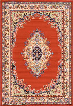 Terracotta 6' 1 x 9' Reza Rectangle Area Rug 100% Polypropylene Easy Clean Traditional Motif Classic Carpet for Home Interiors for Sale at Rug Engine