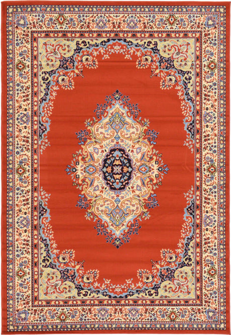 Terracotta 6' 1 x 9' Reza Rectangle Area Rug 100% Polypropylene Easy Clean Traditional Motif Classic Carpet for Home Interiors for Sale at Rug Engine