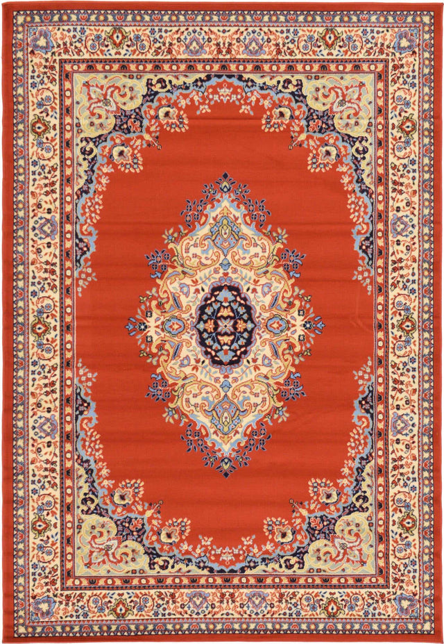 Terracotta 6' 1 x 9' Reza Rectangle Area Rug 100% Polypropylene Easy Clean Traditional Motif Classic Carpet for Home Interiors for Sale at Rug Engine