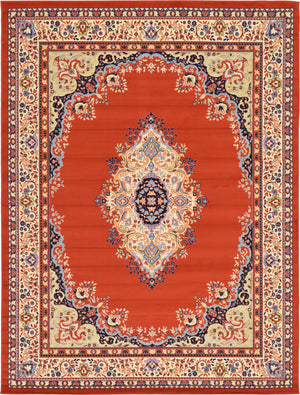 Terracotta 9' x 12' Reza Rectangle Area Rug 100% Polypropylene Easy Clean Traditional Motif Classic Carpet for Home Interiors for Sale at Rug Engine