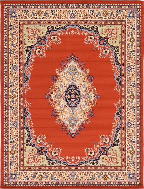 Terracotta 9' x 12' Reza Rectangle Area Rug 100% Polypropylene Easy Clean Traditional Motif Classic Carpet for Home Interiors for Sale at Rug Engine
