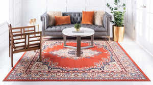 Terracotta 7' 10 x 7' 10 Reza Square Area Rug 100% Polypropylene Easy Clean Traditional Motif Classic Carpet for Home Interiors for Sale at Rug Engine