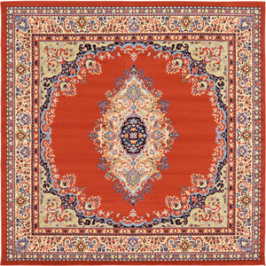 Terracotta 7' 10 x 7' 10 Reza Square Area Rug 100% Polypropylene Easy Clean Traditional Motif Classic Carpet for Home Interiors for Sale at Rug Engine