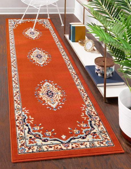 Terracotta 3' 1 x 16' 5 Reza Runner Area Rug 100% Polypropylene Easy Clean Traditional Motif Classic Carpet for Home Interiors for Sale at Rug Engine