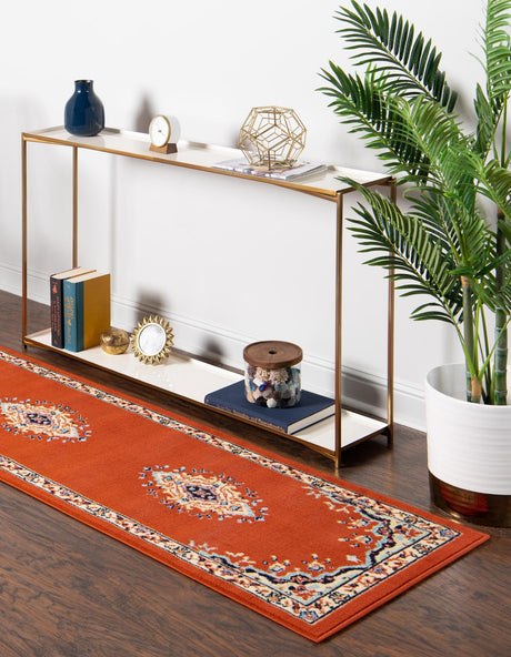 Terracotta 3' 1 x 16' 5 Reza Runner Area Rug 100% Polypropylene Easy Clean Traditional Motif Classic Carpet for Home Interiors for Sale at Rug Engine