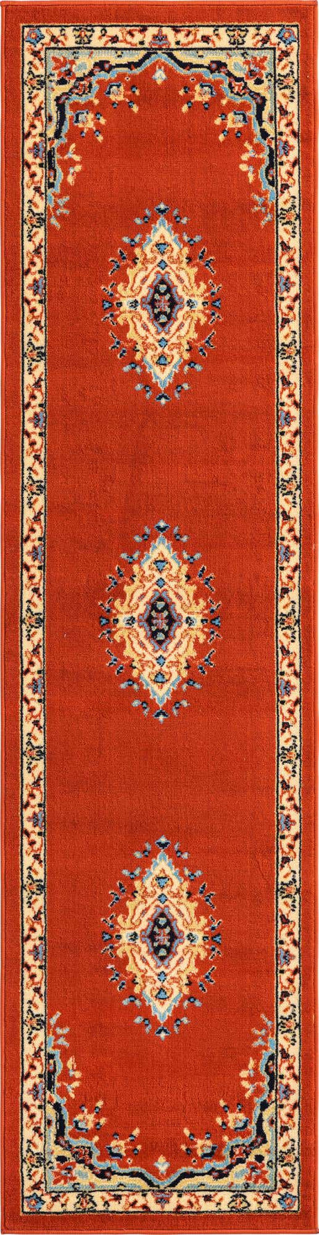 Terracotta 2' x 8' 2 Reza Runner Area Rug 100% Polypropylene Easy Clean Traditional Motif Classic Carpet for Home Interiors for Sale at Rug Engine