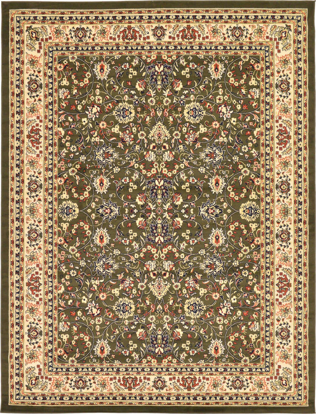 Green 9' x 12' Sialk Hill Rectangle Area Rug 100% Polypropylene Durable Easy Clean Classic Traditional Design Carpet for Interior Design for Sale at Rug Engine