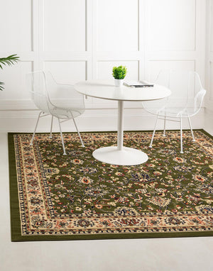 Green 10' x 10' Sialk Hill Square Area Rug 100% Polypropylene Durable Easy Clean Classic Traditional Design Carpet for Interior Design for Sale at Rug Engine