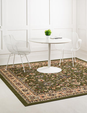 Green 10' x 10' Sialk Hill Square Area Rug 100% Polypropylene Durable Easy Clean Classic Traditional Design Carpet for Interior Design for Sale at Rug Engine