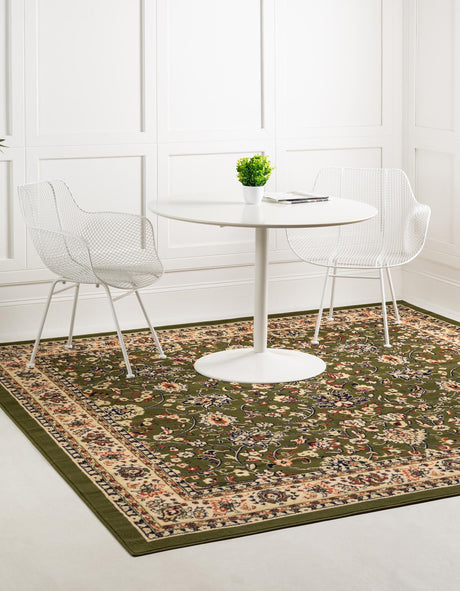 Green 10' x 10' Sialk Hill Square Area Rug 100% Polypropylene Durable Easy Clean Classic Traditional Design Carpet for Interior Design for Sale at Rug Engine