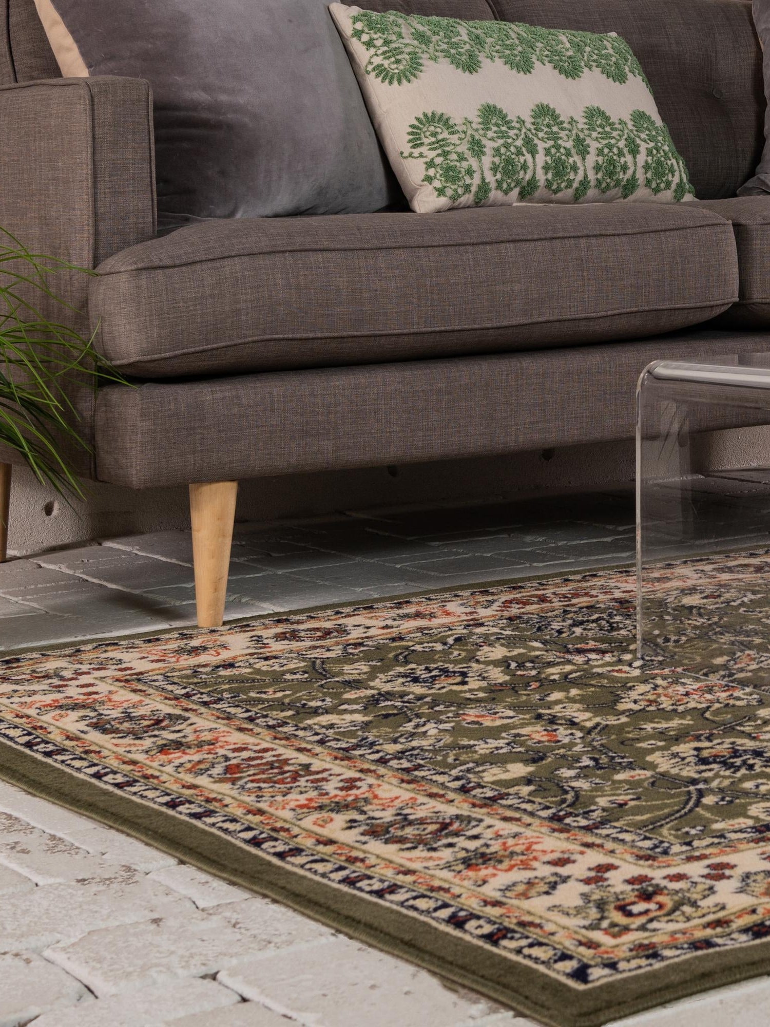 Green 10' x 10' Sialk Hill Square Area Rug 100% Polypropylene Durable Easy Clean Classic Traditional Design Carpet for Interior Design for Sale at Rug Engine