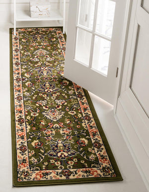 Green 2' x 6' 1 Sialk Hill Runner Area Rug 100% Polypropylene Durable Easy Clean Classic Traditional Design Carpet for Interior Design for Sale at Rug Engine