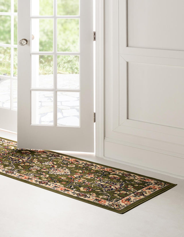 Green 3' 1 x 16' 5 Sialk Hill Runner Area Rug 100% Polypropylene Durable Easy Clean Classic Traditional Design Carpet for Interior Design for Sale at Rug Engine