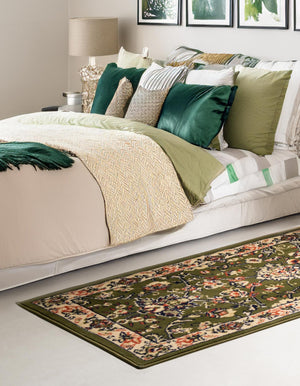 Green 2' x 6' 1 Sialk Hill Runner Area Rug 100% Polypropylene Durable Easy Clean Classic Traditional Design Carpet for Interior Design for Sale at Rug Engine
