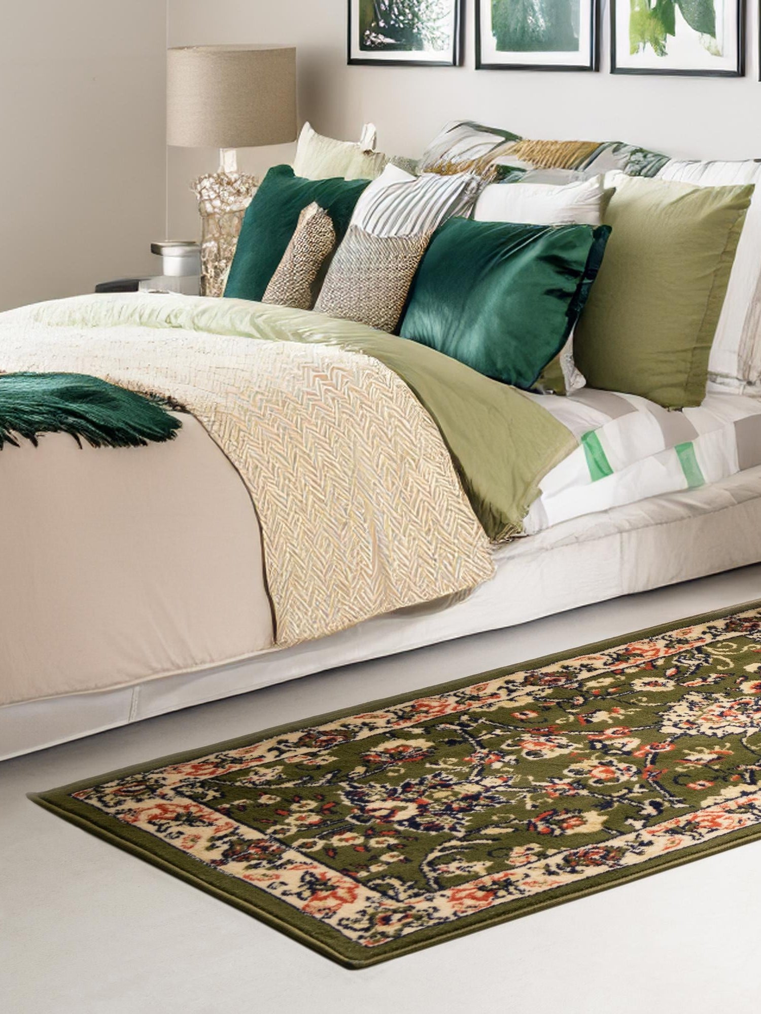Green 2' x 5' 3 Sialk Hill Runner Area Rug 100% Polypropylene Durable Easy Clean Classic Traditional Design Carpet for Interior Design for Sale at Rug Engine