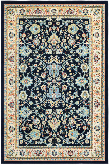 Navy Blue 6' 1 x 9' Sialk Hill Rectangle Area Rug 100% Polypropylene Durable Easy Clean Classic Traditional Design Carpet for Interior Design for Sale at Rug Engine