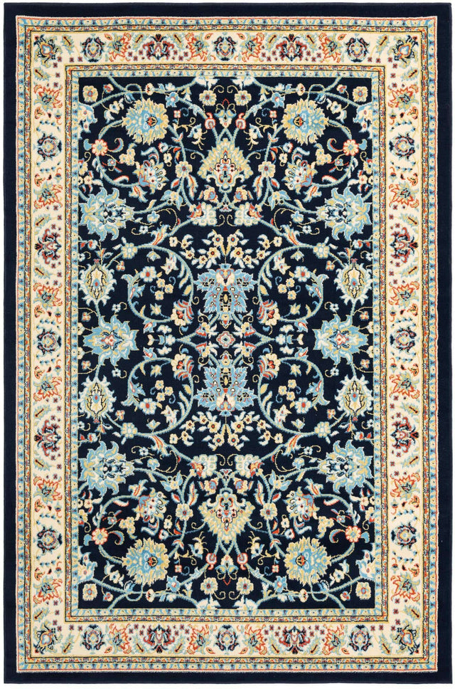Navy Blue 6' 1 x 9' Sialk Hill Rectangle Area Rug 100% Polypropylene Durable Easy Clean Classic Traditional Design Carpet for Interior Design for Sale at Rug Engine