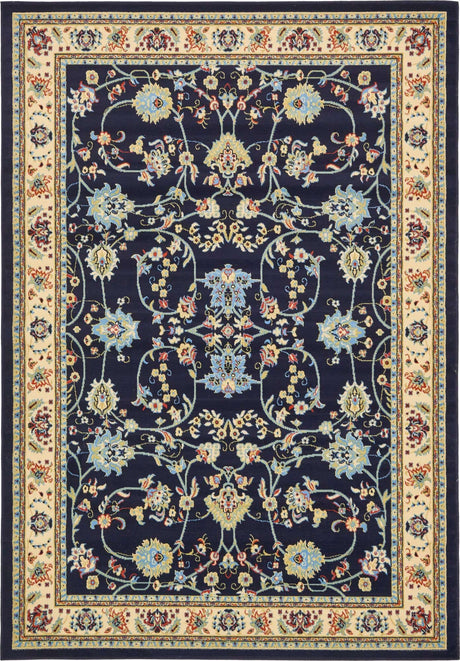 Navy Blue 7' 1 x 10' Sialk Hill Rectangle Area Rug 100% Polypropylene Durable Easy Clean Classic Traditional Design Carpet for Interior Design for Sale at Rug Engine