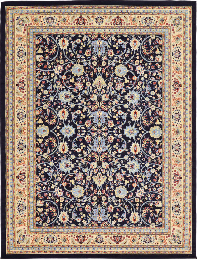 Navy Blue 9' x 12' Sialk Hill Rectangle Area Rug 100% Polypropylene Durable Easy Clean Classic Traditional Design Carpet for Interior Design for Sale at Rug Engine