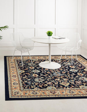 Navy Blue 7' 10 x 7' 10 Sialk Hill Square Area Rug 100% Polypropylene Durable Easy Clean Classic Traditional Design Carpet for Interior Design for Sale at Rug Engine