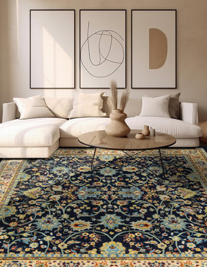Navy Blue 7' 10 x 7' 10 Sialk Hill Square Area Rug 100% Polypropylene Durable Easy Clean Classic Traditional Design Carpet for Interior Design for Sale at Rug Engine