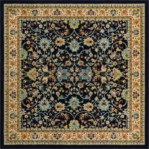 Navy Blue 7' 10 x 7' 10 Sialk Hill Square Area Rug 100% Polypropylene Durable Easy Clean Classic Traditional Design Carpet for Interior Design for Sale at Rug Engine