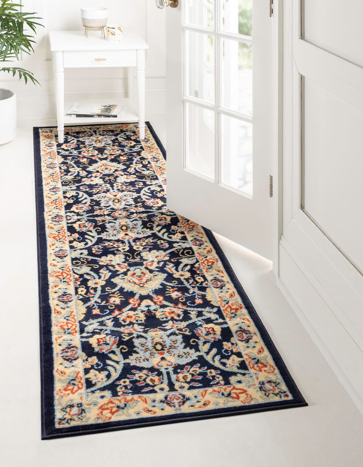 Navy Blue 2' x 8' 2 Sialk Hill Runner Area Rug 100% Polypropylene Durable Easy Clean Classic Traditional Design Carpet for Interior Design for Sale at Rug Engine