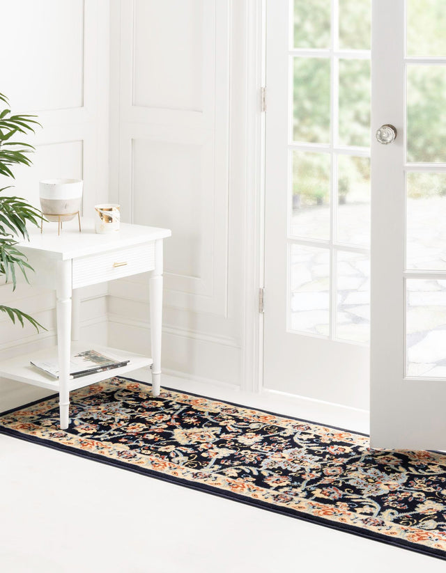 Navy Blue 3' 1 x 16' 5 Sialk Hill Runner Area Rug 100% Polypropylene Durable Easy Clean Classic Traditional Design Carpet for Interior Design for Sale at Rug Engine