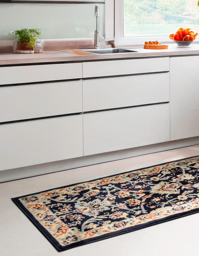 Navy Blue 2' x 8' 2 Sialk Hill Runner Area Rug 100% Polypropylene Durable Easy Clean Classic Traditional Design Carpet for Interior Design for Sale at Rug Engine