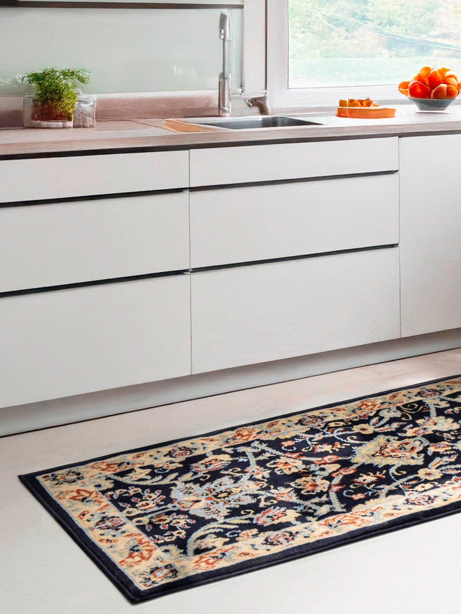 Navy Blue 3' 1 x 16' 5 Sialk Hill Runner Area Rug 100% Polypropylene Durable Easy Clean Classic Traditional Design Carpet for Interior Design for Sale at Rug Engine