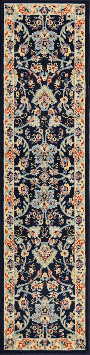 Navy Blue 2' x 8' 2 Sialk Hill Runner Area Rug 100% Polypropylene Durable Easy Clean Classic Traditional Design Carpet for Interior Design for Sale at Rug Engine