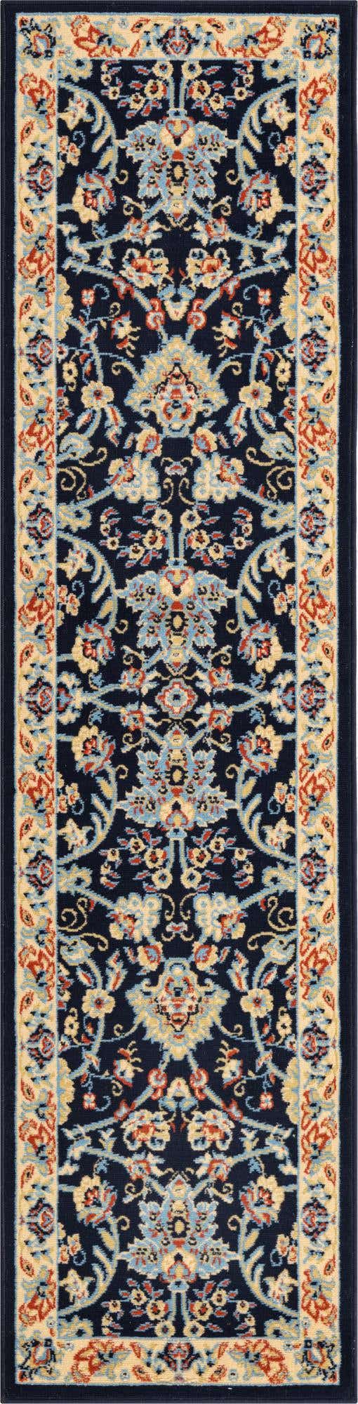 Navy Blue 2' x 8' 2 Sialk Hill Runner Area Rug 100% Polypropylene Durable Easy Clean Classic Traditional Design Carpet for Interior Design for Sale at Rug Engine