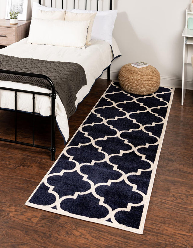 Navy Blue 2' 7 x 10' Trellis Runner Area Rug