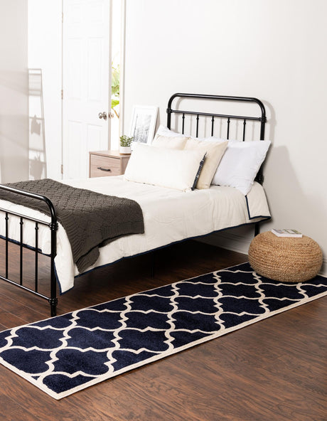 Navy Blue 2' x 8' Trellis Runner Area Rug Geometric Modern Unique Durable Easy Clean Carpet for Contemporary Interior Design for Sale at Rug Engine