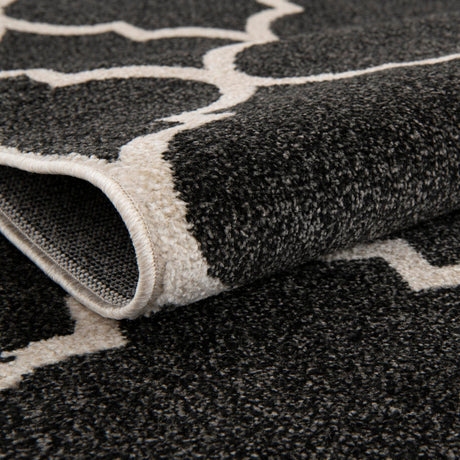 Black and White 2' 7 x 8' Trellis Runner Area Rug Geometric Modern Unique Durable Easy Clean Carpet for Contemporary Interior Design for Sale at Rug Engine