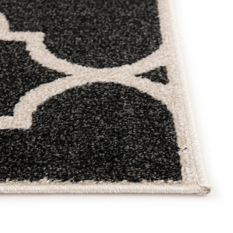 Black and White 2' 7 x 8' Trellis Runner Area Rug Geometric Modern Unique Durable Easy Clean Carpet for Contemporary Interior Design for Sale at Rug Engine